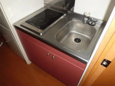 電気コンロ付の台所流し台。