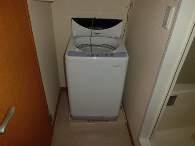 洗濯機。右側が風呂。左側がトイレ扉です。