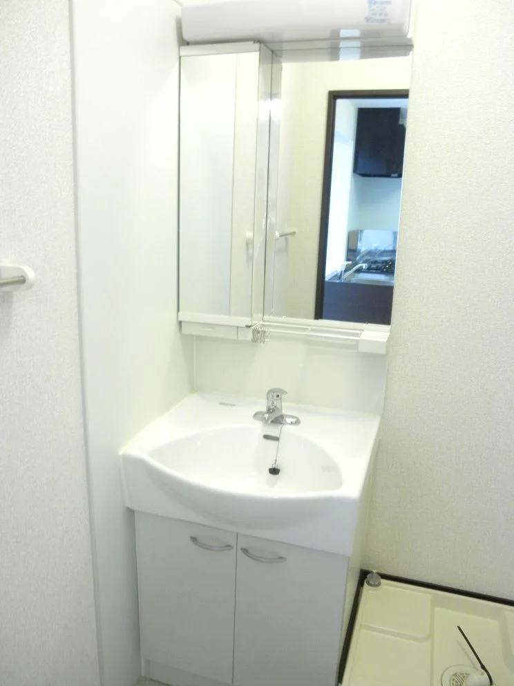 大きな鏡がついた洗面所