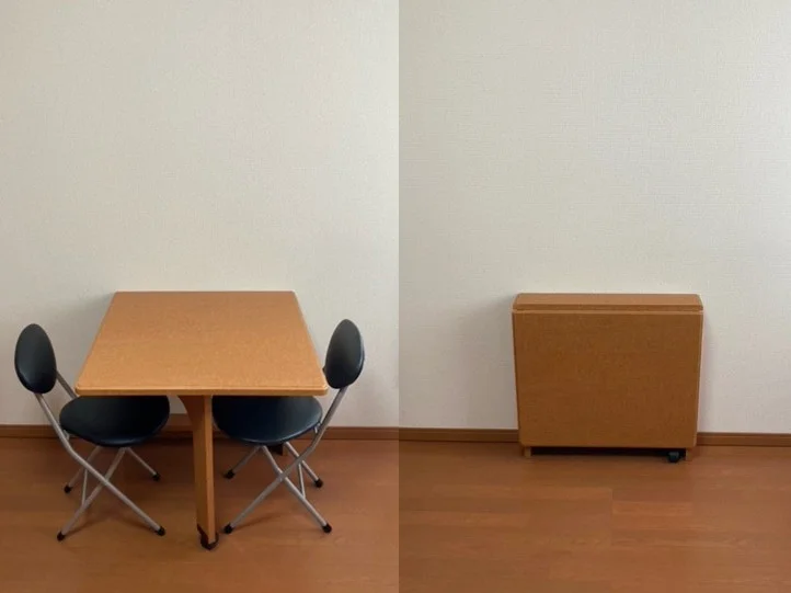 折り畳み式のテーブルはコンパクトに収まります。