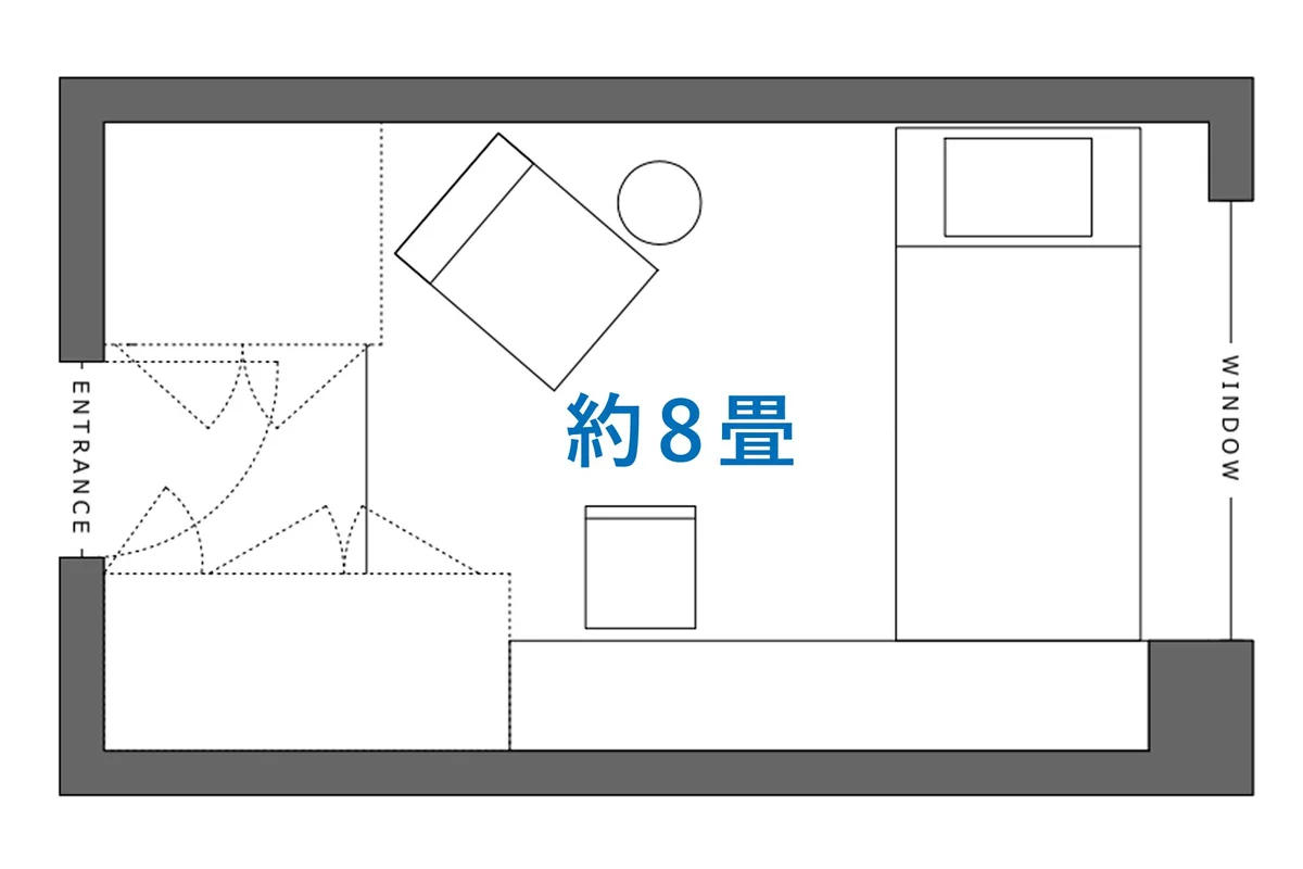 家具家電とたっぷりの収納を兼ね備えつつ、十分なゆとりのある空間です。