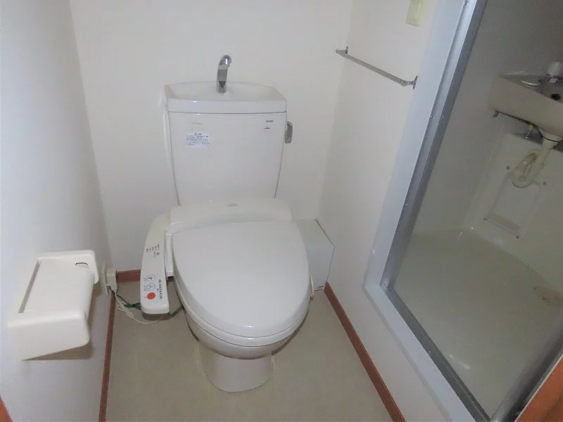 トイレ内にお風呂の入口扉があります