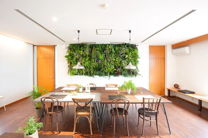 グリーンウォールが目を引くダイニング