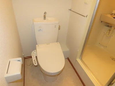 トイレ内にお風呂の入口扉があります