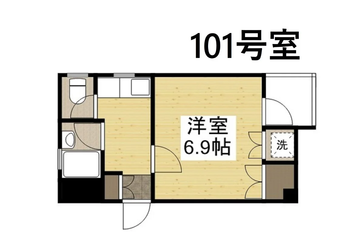 喫煙可の倉敷駅前ウィークリーマンションの間取です。1Kタイプの長期滞在可能のお部屋です。