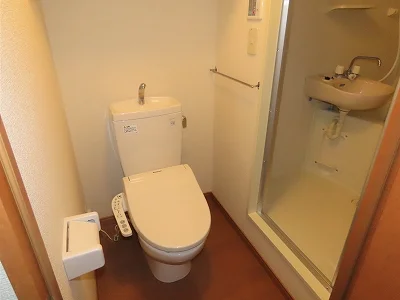 トイレ内にお風呂の入口扉があります