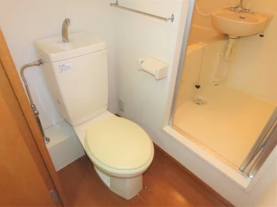 トイレ内にお風呂の入口扉があります