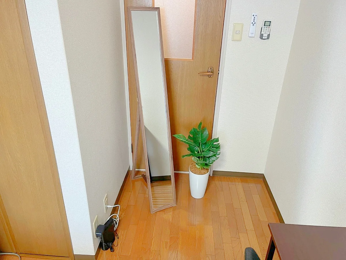 全身鏡もあります！植物はフェイクグリーンなのでお手入れ不要です🍃