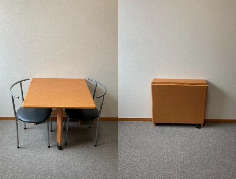 折り畳み式のテーブルはコンパクトに収まります