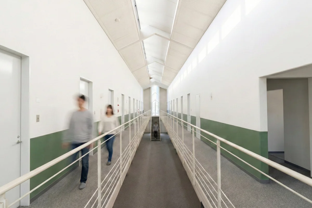 2階の各お部屋へと続く、白を基調とした明るく広々とした回廊。（※写真はイメージです）