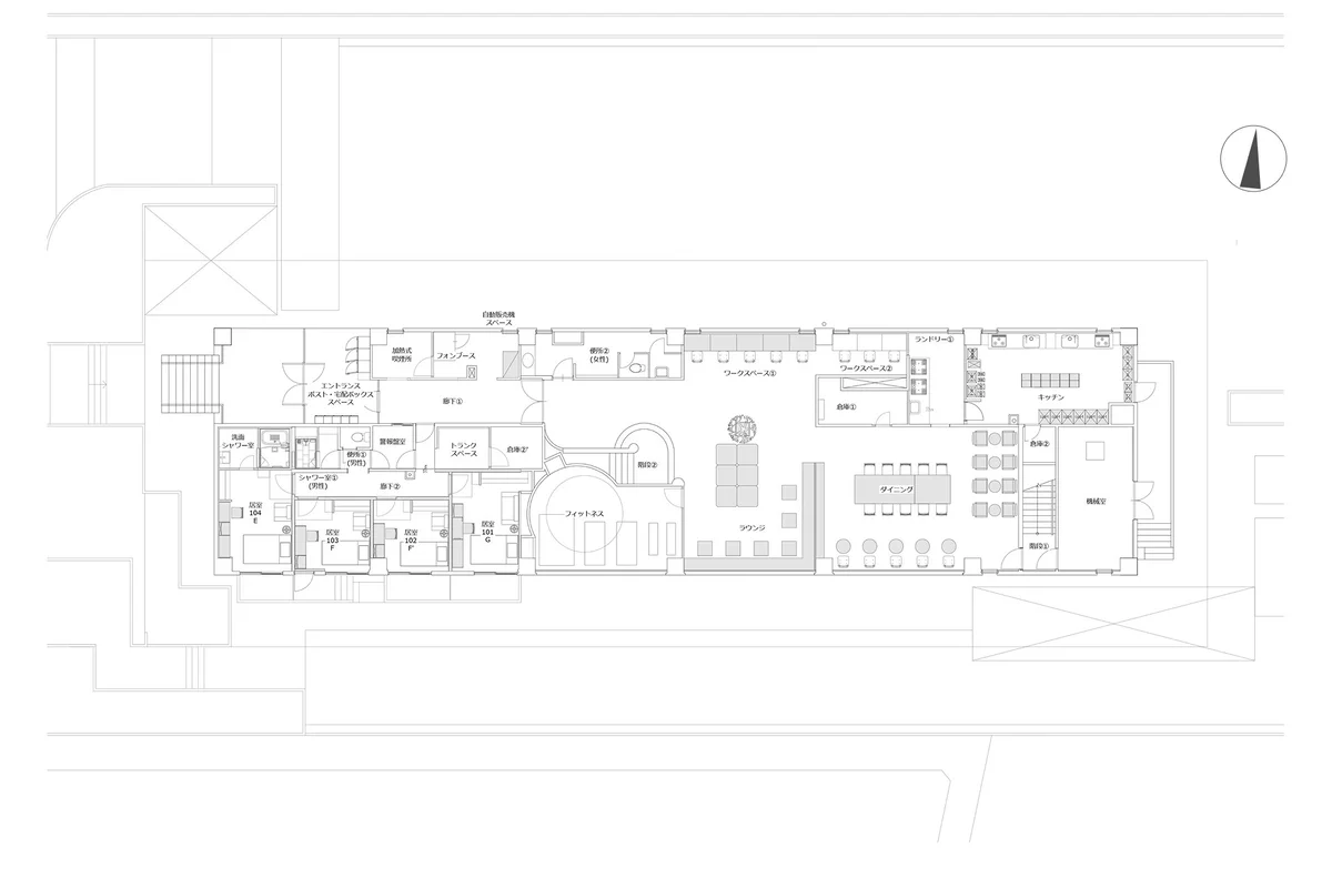 【1F】ワークラウンジ・シェアキッチン・フィットネスがあり、仕事も料理も運動も仕放題。