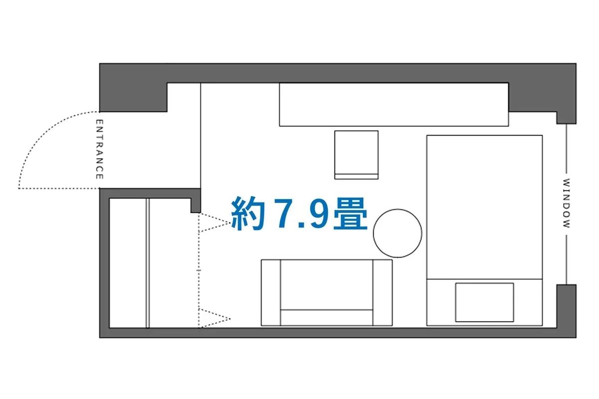 ベッドはセミダブルサイズを設置しています。
