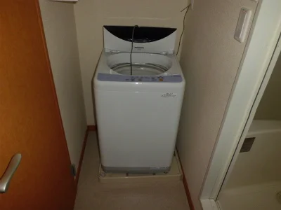 洗濯機。右側が風呂。左側がトイレ扉です。