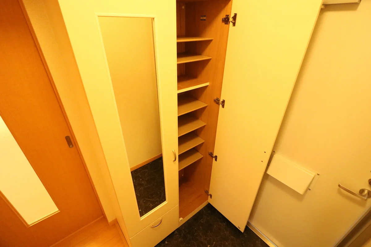 大型シューズボックス完備により女性でも収納安心