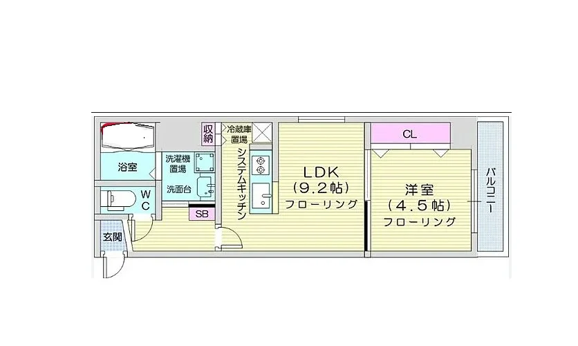 1LDKタイプでゆったり