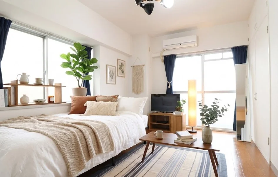 暖かい雰囲気が魅力的な1R！家具家電付きで入居されたその日から自宅のようにくつろいでいただける空間となっております。収納スペースもございますので、ぜひご利用ください(^^♪※装飾品は写真用です。