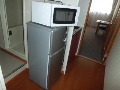 冷蔵庫と電子レンジは、流し台の横です。