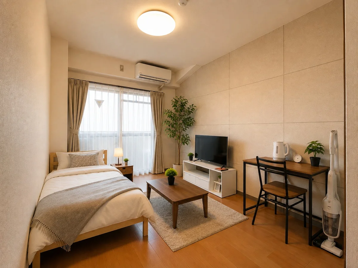 ※写真内の寝具・観葉植物・小物等はイメージです。実際のお部屋には設置されておりません。なお、寝具セットはオプションにてご利用いただけます。