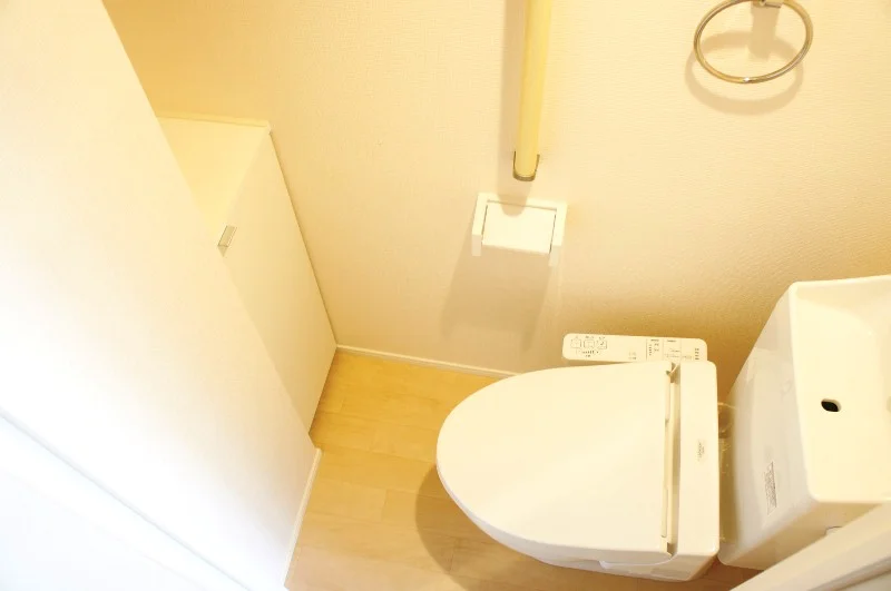 ウォシュレット付トイレ♪収納もたっぷりあります。