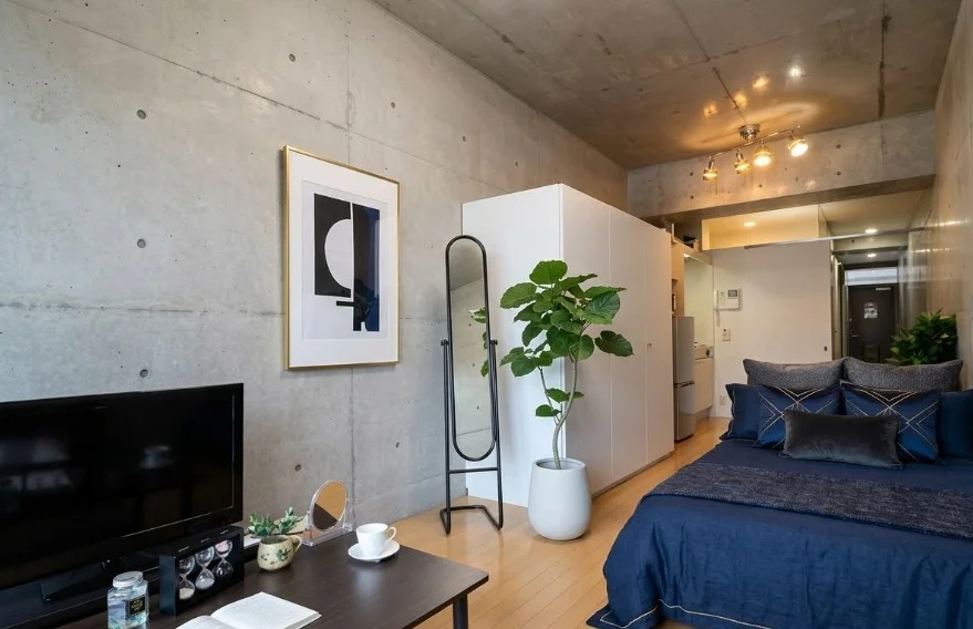 オートロック付きでセキュリティ対策された　宅配ボックスありのマンスリーマンション！　窓が大きいため、外光を取り込みやすく、室内が明るく開放的です！※植木と額と装飾やクッションなどは写真用です。