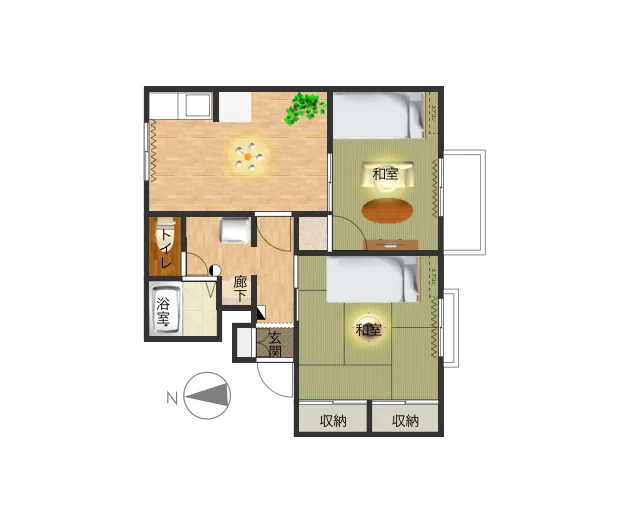 【間取図】大人気の2DKタイプ出雲市ウィークリーマンション♪広々使えて出雲市人気格安マンスリーマンション★