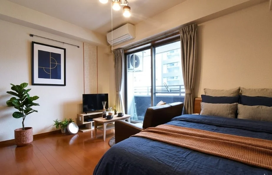 落ち着いた空間で割安な防犯カメラ付付マンスリーマンション！※植木と額とクッションなどの装飾は写真用です。