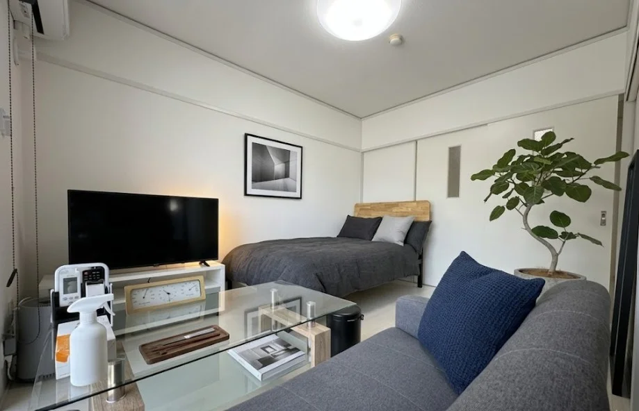 仕事と休息を明確に分けられるよう家具配置が最適化されており、限られた空間を最大限に活用した「タイパ（タイムパフォーマンス）」の高い設計です※植木と額とクッションなどは写真用です。