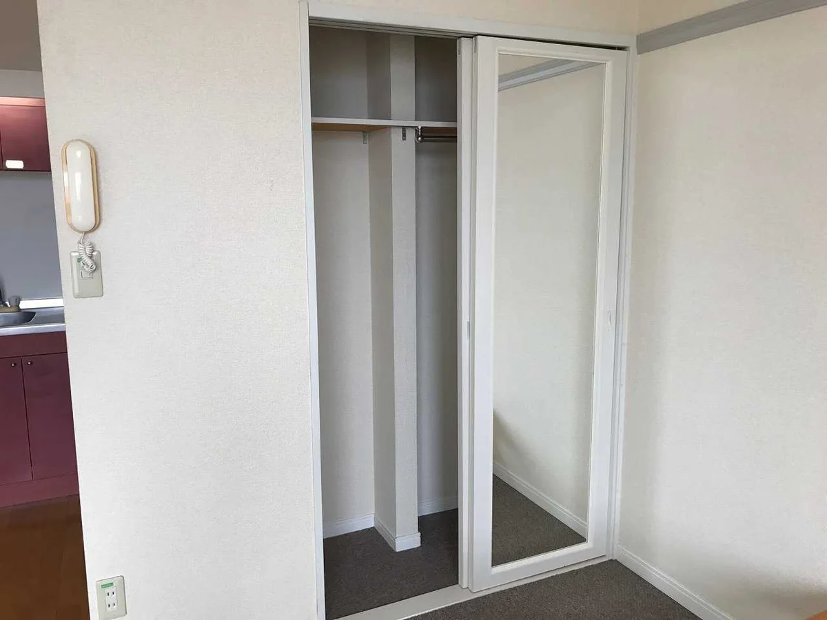 収納の扉は鏡になってます
