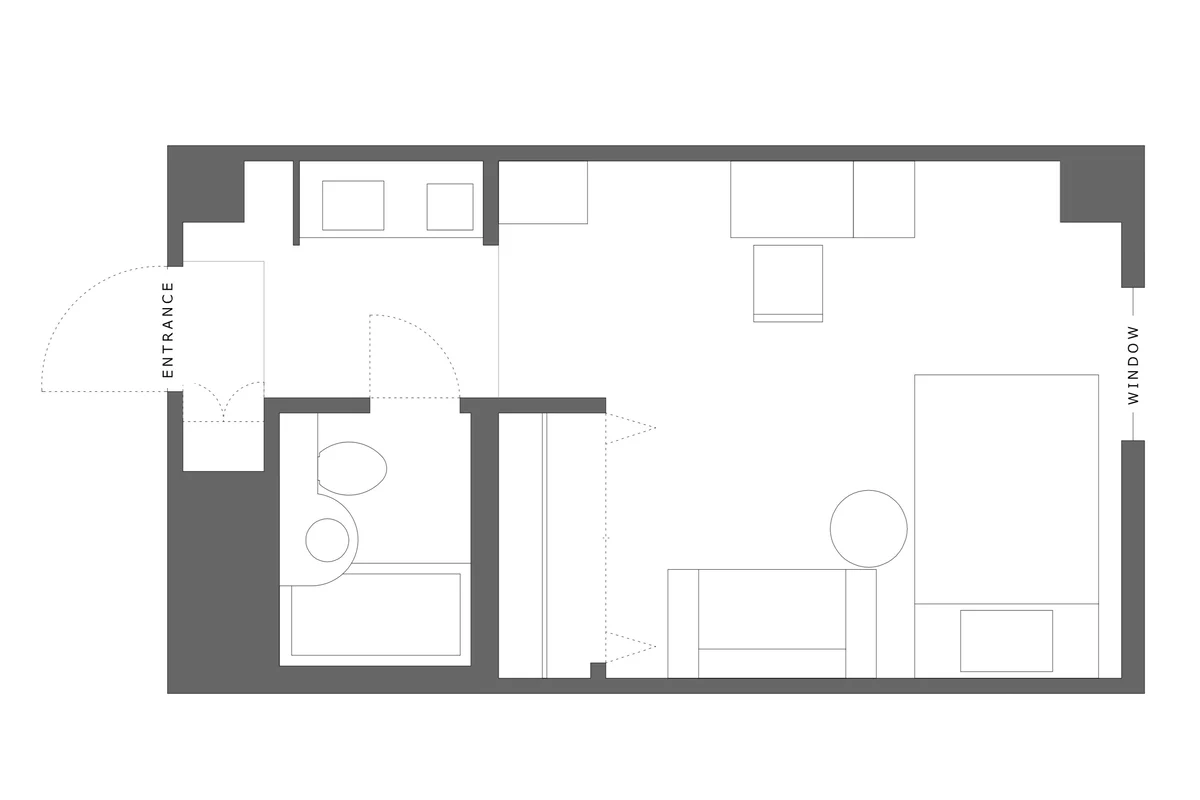 20㎡のお部屋に水回りが全て揃っています。