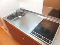 広めのキッチン。コンロの手前がIH、奥はラジエントです。