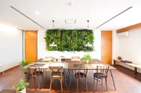 グリーンウォールが目を引くダイニング