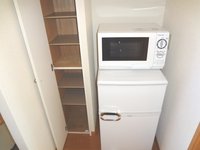 電子レンジ、冷蔵庫、収納有り