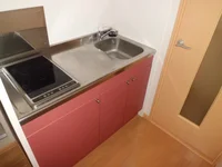 ２口電気コンロ付の台所流し台。