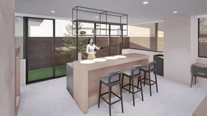 食事のない日曜日などの自炊や、友人同士で一緒に食事を作ったりもできる共用のキッチンコーナーも設けます。