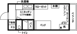 バス・トイレ別（シャワートイレ）、キッチン、洗面化粧台、冷蔵庫、洗濯機も備え付けです。