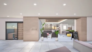 明るく開放的なダイニングルームと、オープンなラウンジスペース