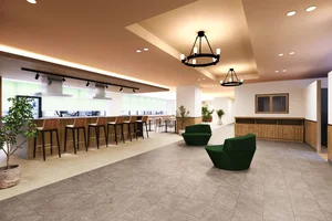 食事のない日曜日などの自炊や、友人同士で一緒に食事を作ったりもできる共用のキッチンコーナーも設けます。