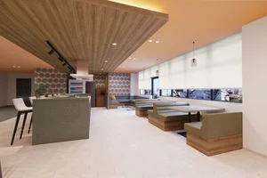 食事は、1階のダイニングルームで提供。明るく温かみのある内装となる予定です。