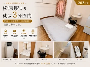 のマンスリーマンション・ウィークリーマンション「渋谷までタクシーで１５分！家具家電付、手ぶらで即入居可能！ペット可能！ KT202・出張などにおすすめ(No.1212196)」メイン画像