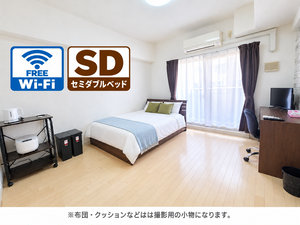 大阪府のマンスリーマンション・ウィークリーマンション「Sステイ上町台東平【禁煙・Wi-Fi無料・セミダブルベッド】(No.126088)」メイン画像