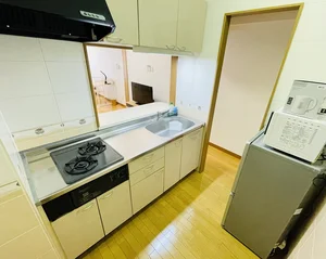 カウンターキッチン、２口コンロ付♪料理もしやすく、スーパーで食材を買ってきたらすぐにお料理に取り掛かれます！それもマンスリーマンションの良いところですね＾＾