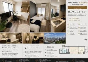 新宿区のマンスリーマンション・ウィークリーマンション「【賃料50％OFF＆初期費用0円！Wi-Fi無料光熱費込、ペット可！新築デザイナーズ物件】Reframe5 新宿早稲田 1003・1LDK(No.1371638)」メイン画像