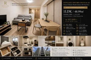のマンスリーマンション・ウィークリーマンション「【賃料50％OFF＆初期費用0円！Wi-Fi無料光熱費込、ペット可！新築デザイナーズ物件】Reframe5 新宿早稲田 1001・1LDK(No.1371638)」メイン画像
