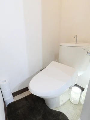 シャワートイレ機能付きトイレで愛好家の方に嬉しい! トイレットペーパーはもちろんトイレブラシや洗剤なども標準品となっております!