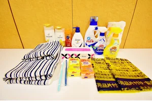 岡山・倉敷ウィークリードットコムでは家具家電の他にシャンプーや食器などの備品もご用意しております。ご入居いただいたその日から生活ができます！ぜひご活用くださいね(^^)/