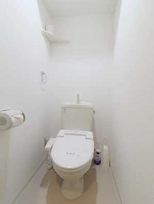 シャワートイレ機能付きトイレ！　トイレットペーパーはもちろんトイレブラシや洗剤などすべて標準品です。