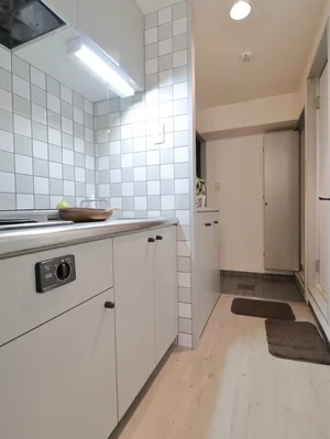 玄関スペース!キッチンスペースも広々とお使いいただけます! 食器類などすべて標準品です。