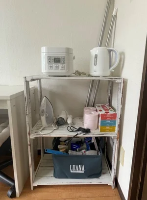 ※炊飯器・鍋フライパン・掃除機・アイロン・空気清浄機・HDD・ブルーレイレコーダーは現在設置しておりません。