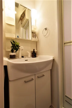 独立洗面台付きで朝支度やお風呂上りに便利! 女性にもおすすめの設備!