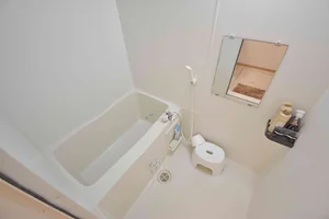 【滋賀県愛知郡ウィークリーマンションバス画像】滋賀県愛知郡マンスリーマンションでは、バスルームにも多数の備品を設置。シャンプー、トリートメント、ドライヤーは標準設備♪